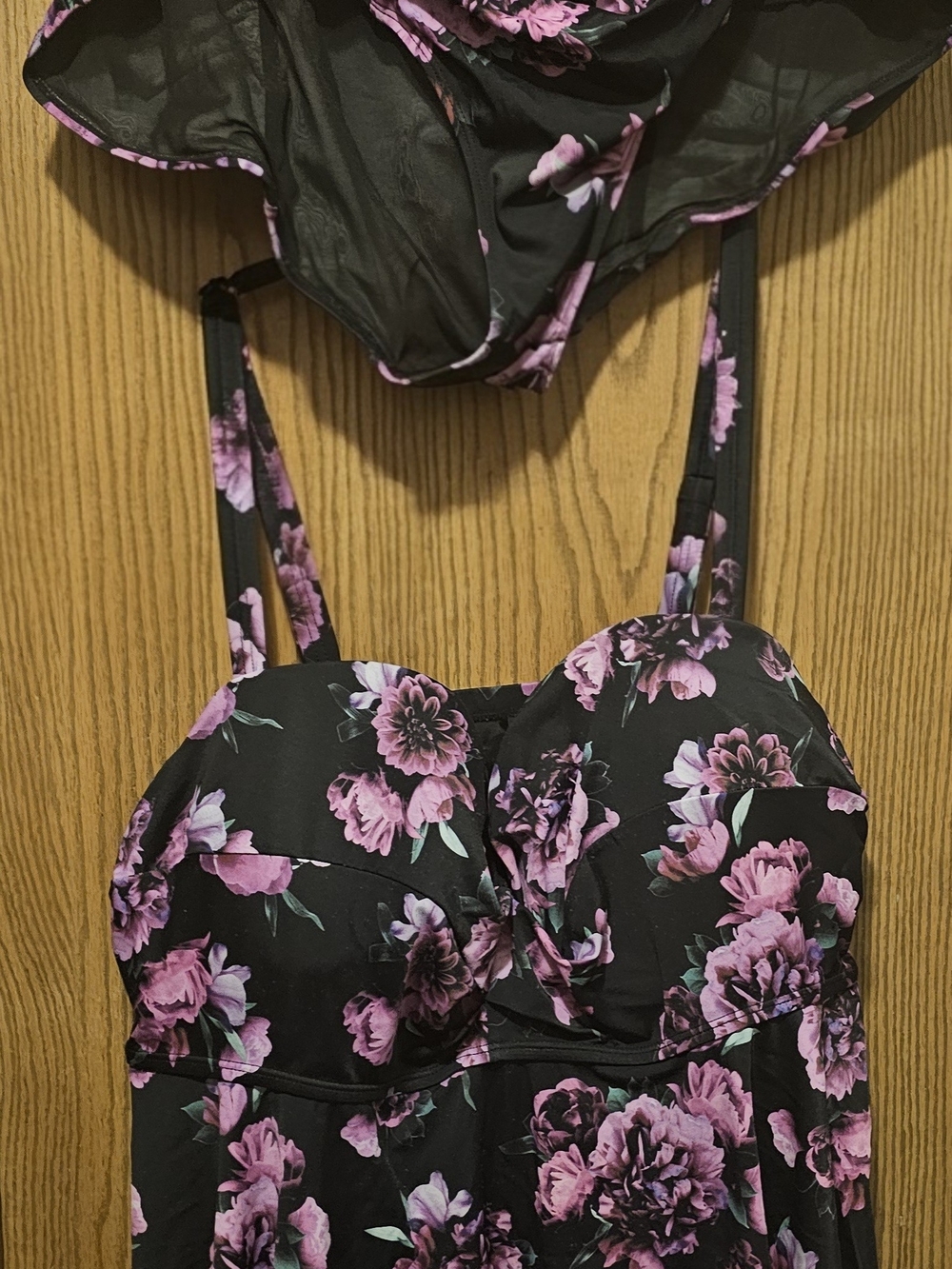 torrid Black Two-Piece Swimdress with Pink Floral Print